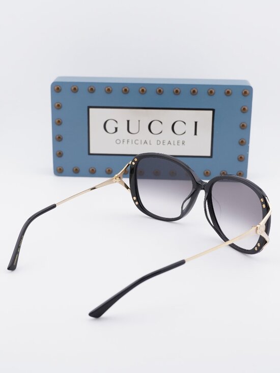 Gucci GG0649SK 001 Butterfly Sunglasses - Black / Grey main image 5